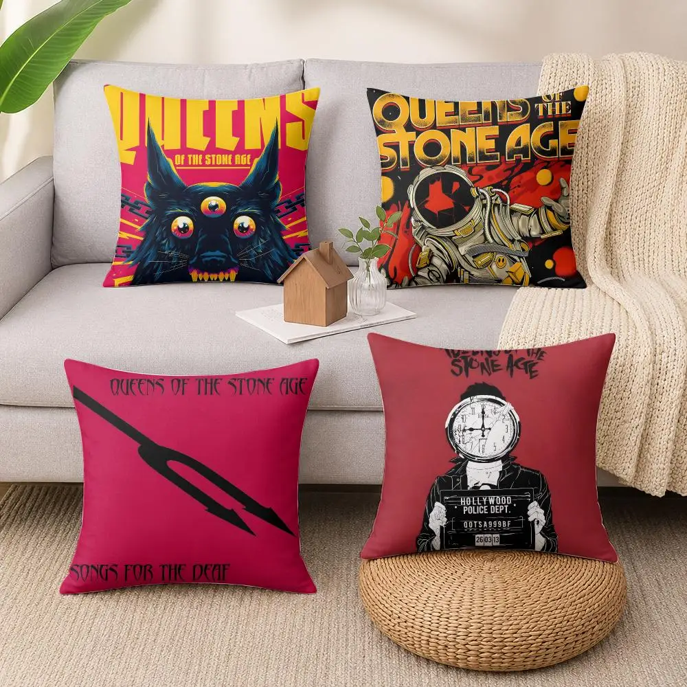 Band Q-Queens Of The Stone Age Cushion Cover Wrinkle-Resistant Short Plush Cushion Covers Breathable Machine-Washable