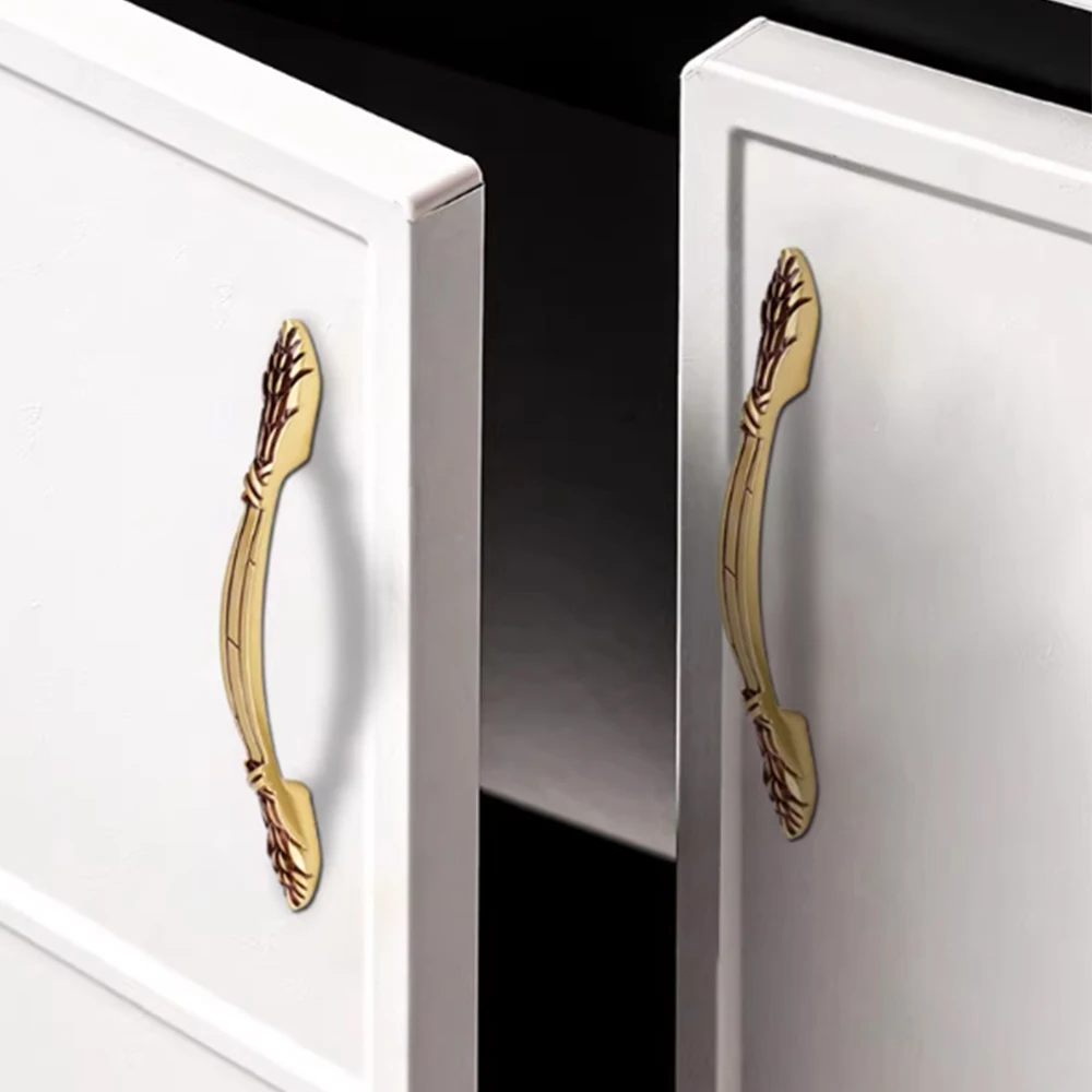 Solid Brass 131mm/175mm Chinese Style Door Handle Golden Vintage Cabinet Door Handle Furniture Drawer Cabinet Handle Length 1Pcs