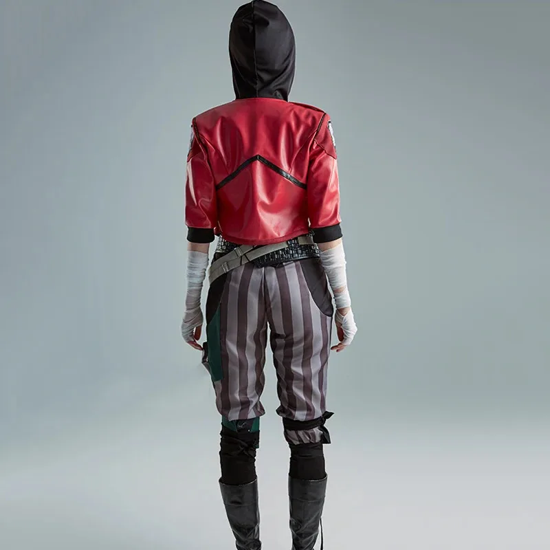 Game LoL Arcane VI Cosplay Costume Wig VI Uniforms Red Leather Jacket Coat Halloween Party Carnival Role Play Outfits Shoes Boot