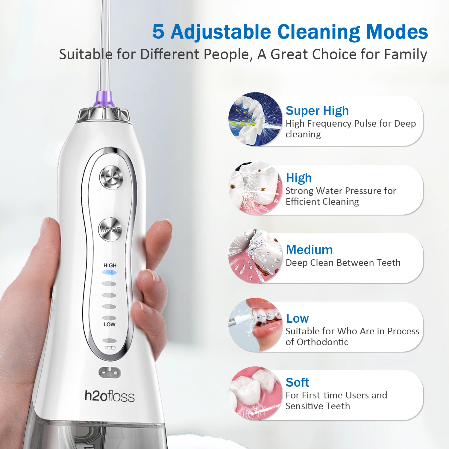 H2ofloss water Flosser Oral irrigator HF-6 Portable Electric Dental Cordless Oral 5 Nozzle Tips for Teeth Cleaning Health Supply