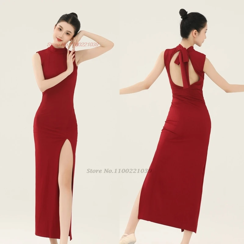 

2026 китайское винтажное танцевальное платье, традиционное платье Ципао без рукавов, улучшенное Cheongsam, сценическое танцевальное платье Ципао, народное платье