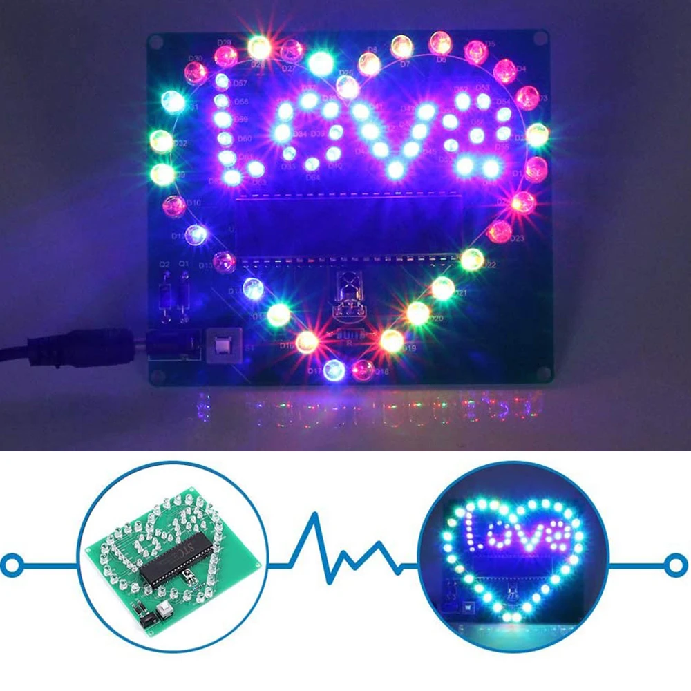 DIY Electronic Kit LED Flashing Heart Love Lights Valentine\'s Gift Soldering Project Practice Remote Control RC Circuit Assemble