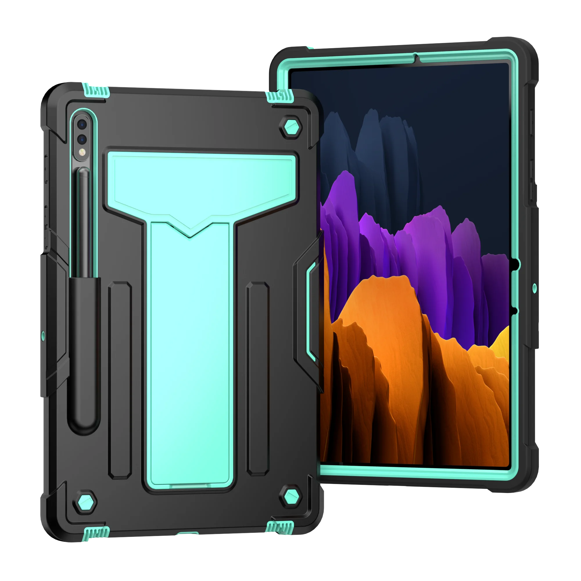 Multi functional tablet case for Samsung Tab S7/S8 11 inch, T-shaped built-in bracket, thickened corners for impact resistance
