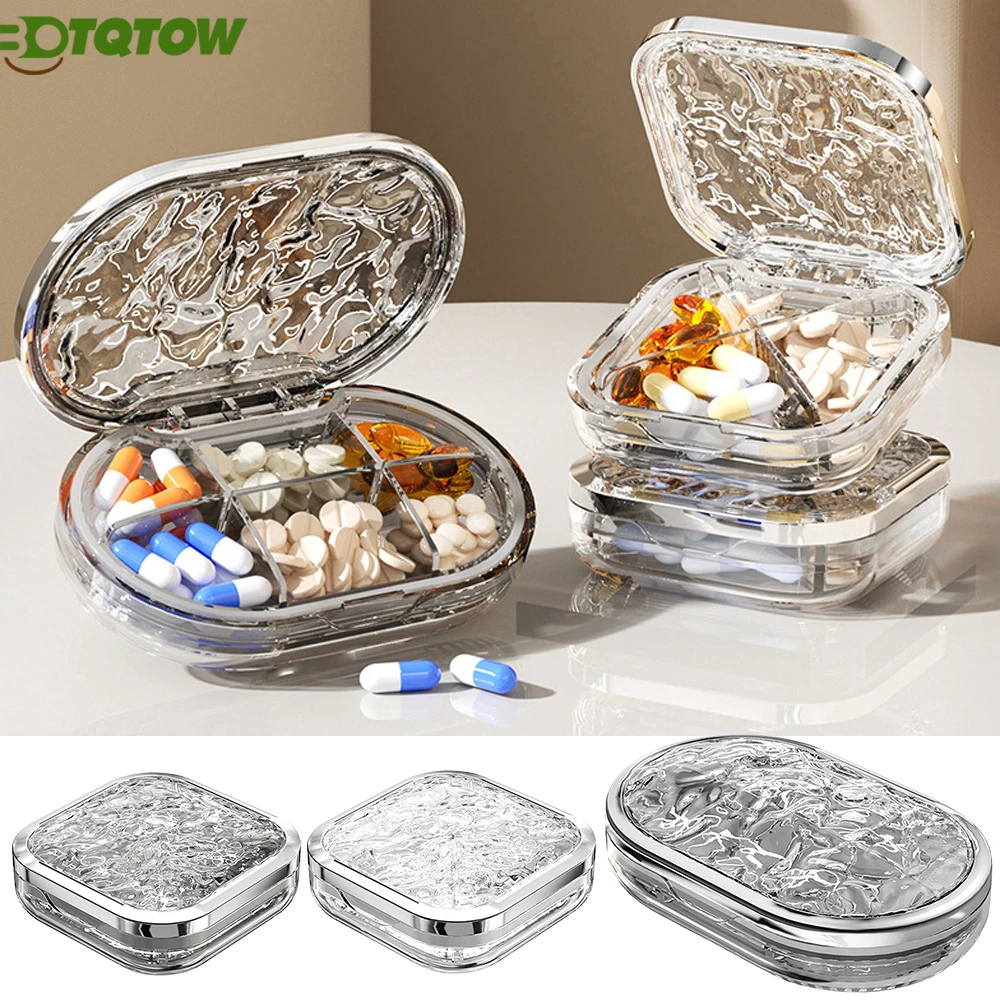 1PCS Travel Pill Organizer - Durable,Watertight Pill Case Travel Size with 4/6 Compartments,Compact Pill TravelCase for Vitamins
