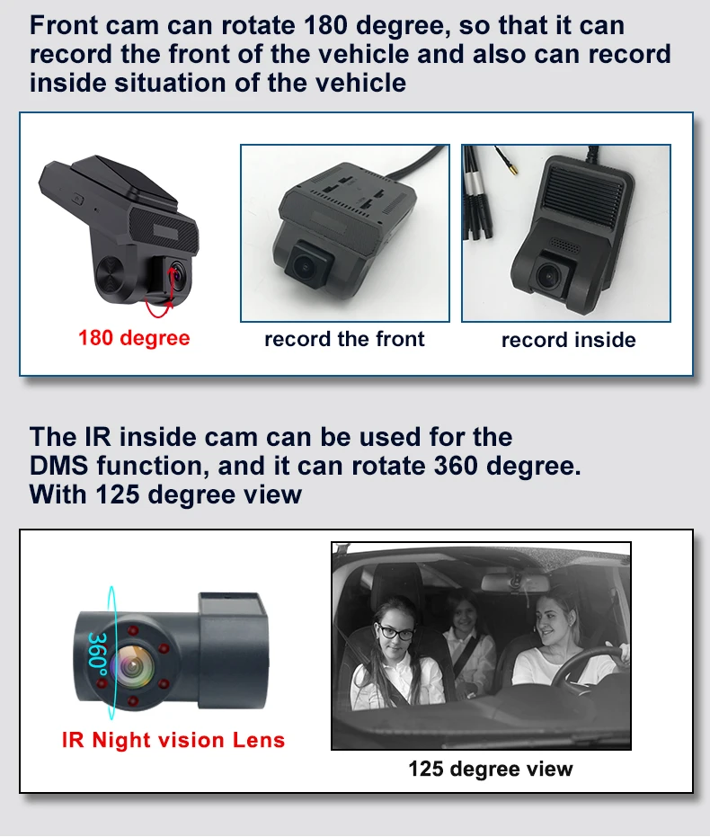 3CHs 4G Fleet Management Dash Cam With Gps Tracking With IR Night Vision Fit 9-36V Power Live Dashcam For Telematics DMS ADAS