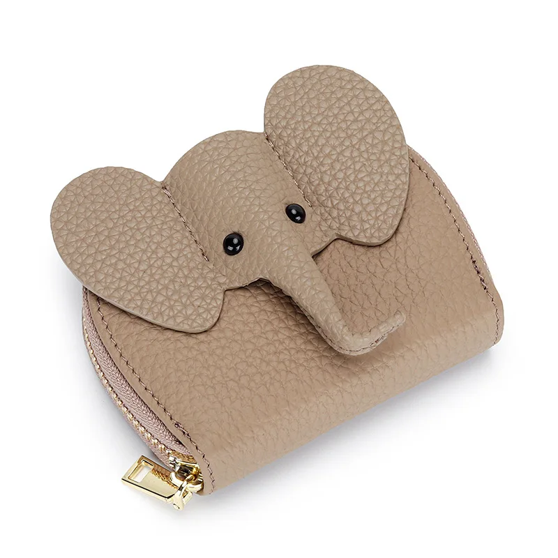 X6288 Organ Style Mini Elephant Design Genuine Top Layer Cow Leather Lovely Girl Small Item Cute Animal Card Cash Holder Bags