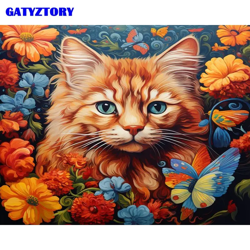 

GATYZTORY Oil Painting By Number Flower Cat Kits Home Decor Picture By Number Animal Drawing On Canvas HandPainted DIY Gift