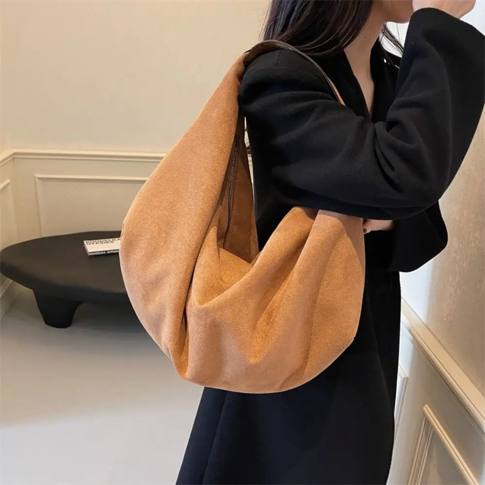 

Cute Handbag Suede Shoulder Bag Solid Color Fashion Hobo Bag Korean Style Large Capacity Ladies Crescent Bag Autumn and Winter