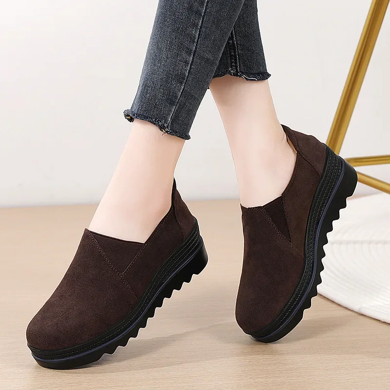 New Classics Women Flat Platform Loafers Genuine Leather Comfortable Wedge Moccasins Shoes Women Soft Sneakers Zapatos De Mujer