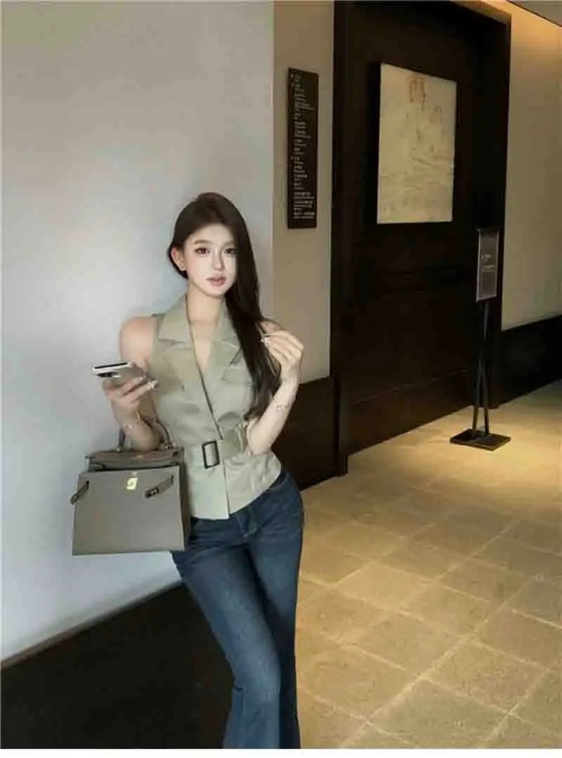 Westen Westen Dünne Damenweste Orange Herbst Blended Doodle Cartoon Grid Graphics Patchwork Folk Checked Lettered Raw Edge OL