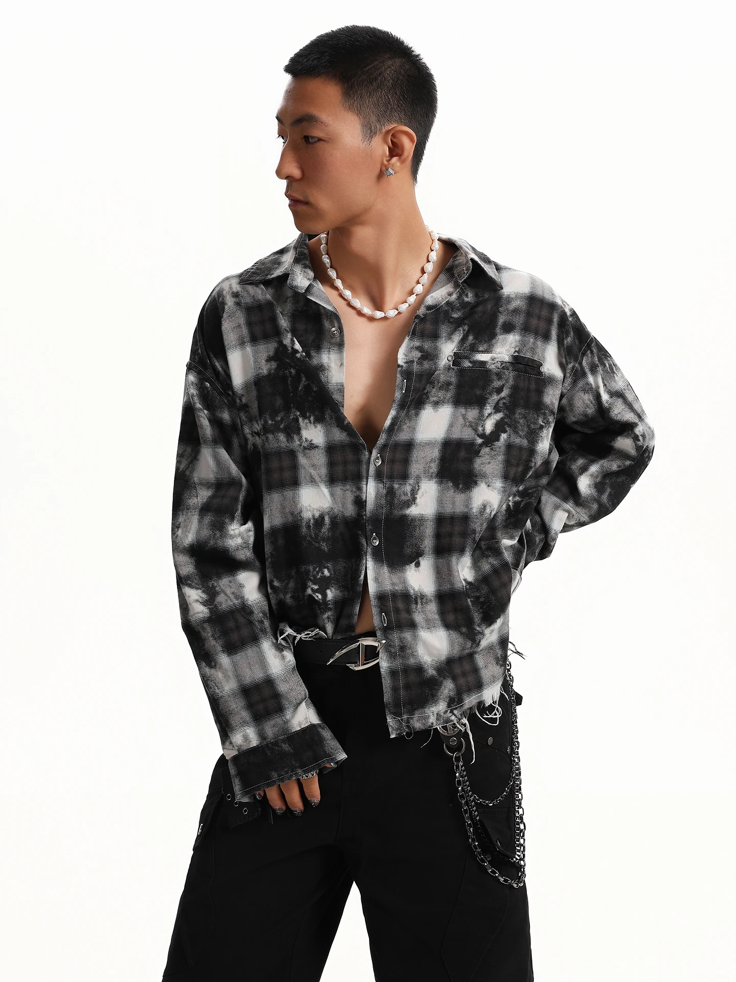 BETEBULE American Retro Dirty Dye Plaid Long Sleeve Shirt Men's Autumn Lightweight Trendy Loose Shirt Youth  Spring Season