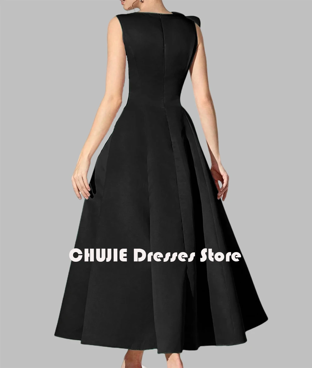 블랙 새틴 발목 기장 포켓 플라워 볼 가운 맞춤 웨딩 이브닝 드레스 여성용 신부 어머니 드레스