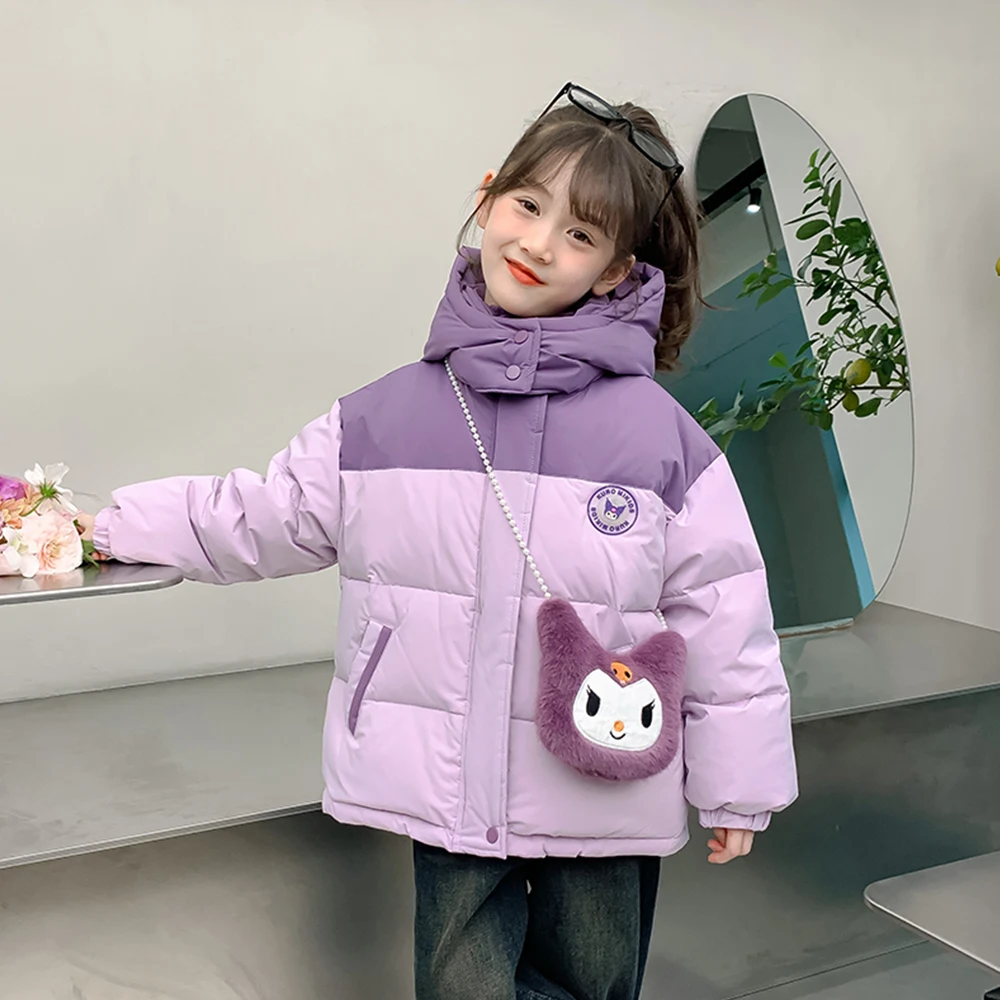 Kuromi Winter Coats Girls Kids Purple Fashion Jacket Down Coat Sanrio Anime Y2K Kawaii Clothes Kid Clothing for Girl Xmas Gift