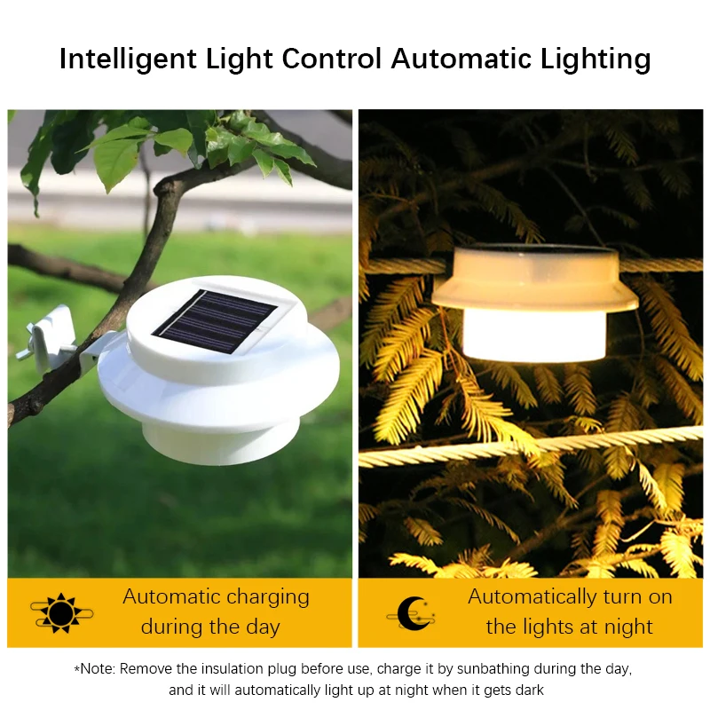 3LED الطاقة الشمسية مزراب ضوء مقاوم للماء الجدار مصباح أبيض دافئ سياج ضوء الليل لحديقة مسار كامبين ديكو LED تركيب المصابيح
