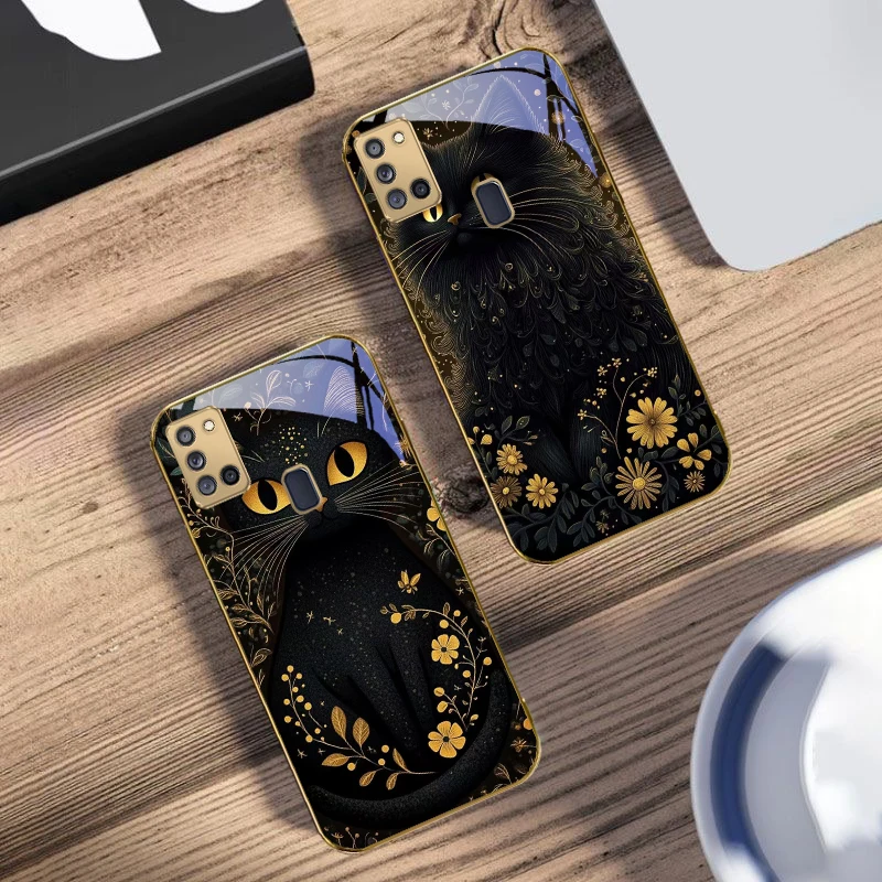 

Round and bright eyes For Samsung A 31 32 A33 A34 35 14 A15 13 16 25 26 50 52 53 54 55 56 70 71 72 73 Golden glass phone case