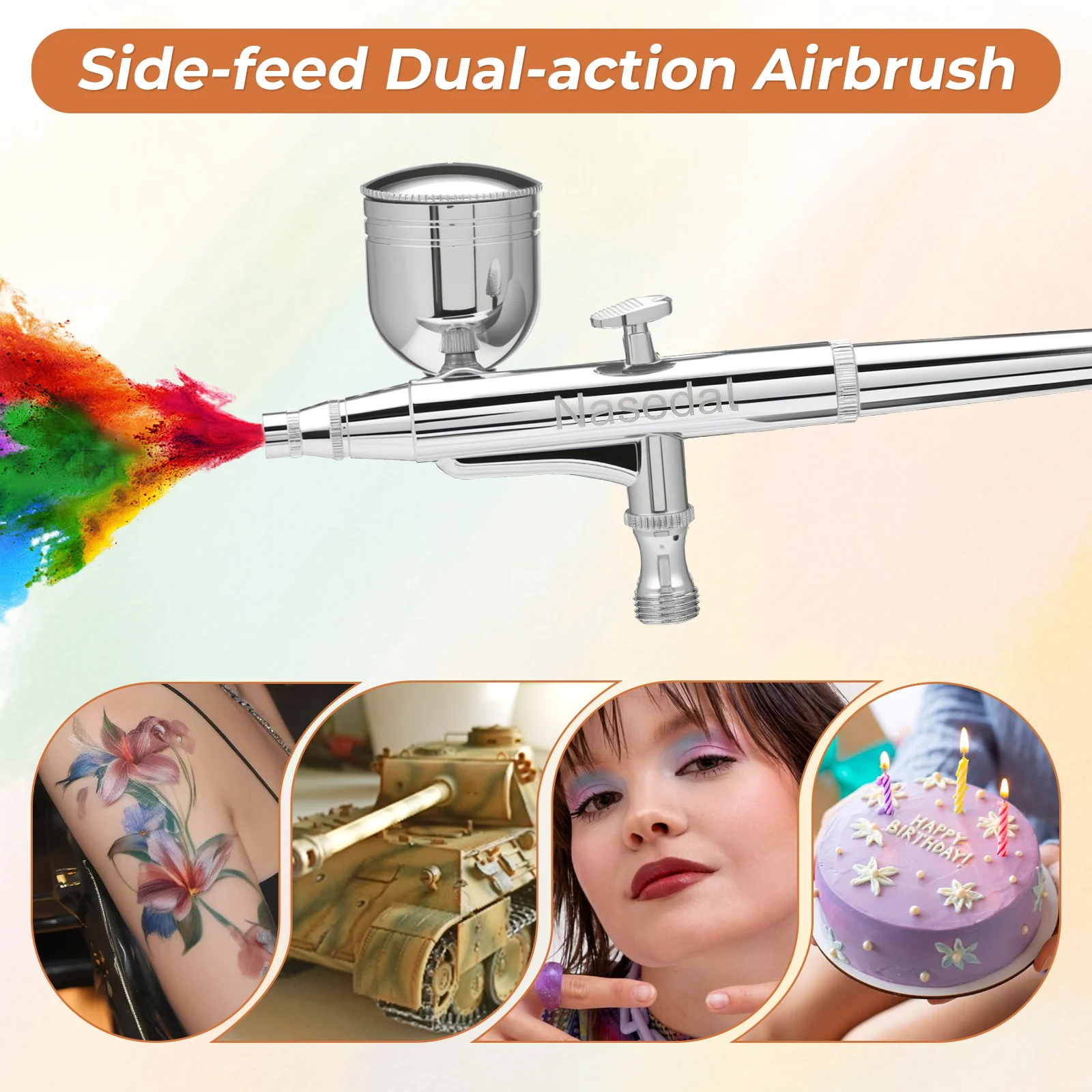 Nasedal 0.3mm Dual Action Airbrush Gun with Side Feed 7cc Detachable Cup for Gunpla Military Model Painting Hobby Tool NT-132D