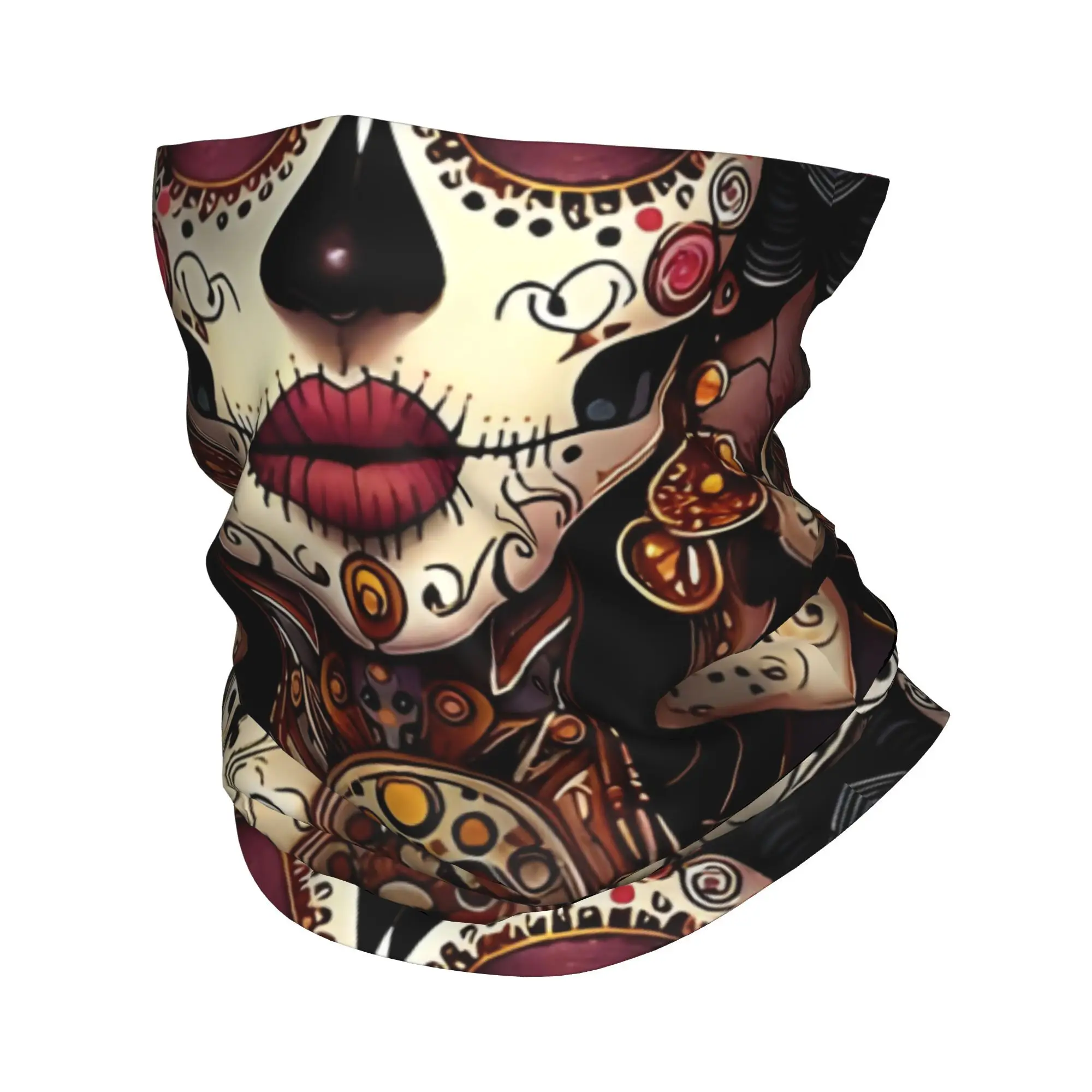 Day of The Dead Scarf Neckerchief Neck Face Mask Polyester Wicking Bandana for Outdoor Running Cycling Hiking