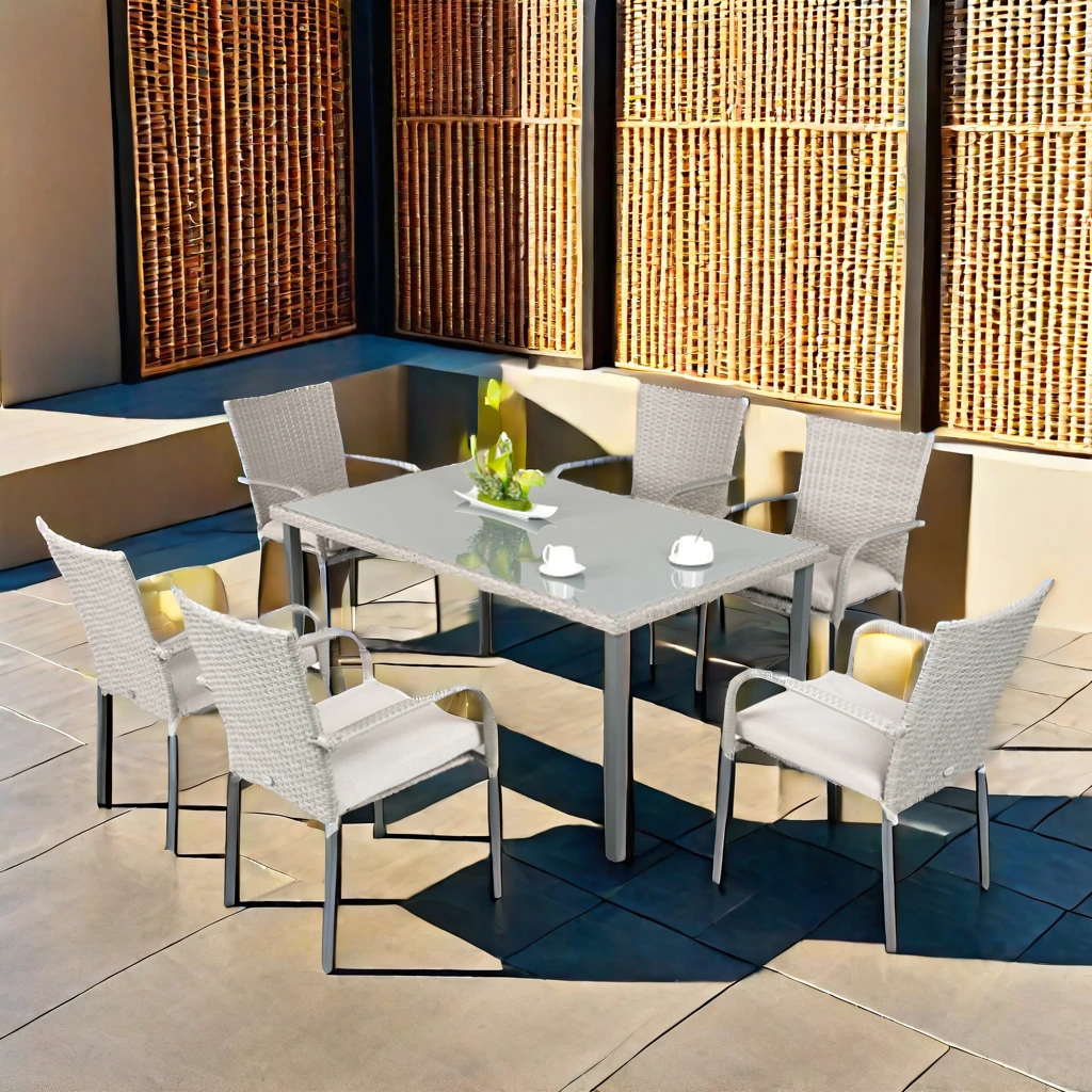 

OEM Outdoor Furniture Cheap Garden Patio Rattan Dining Set Hand Woven Wricker Dining Table Set