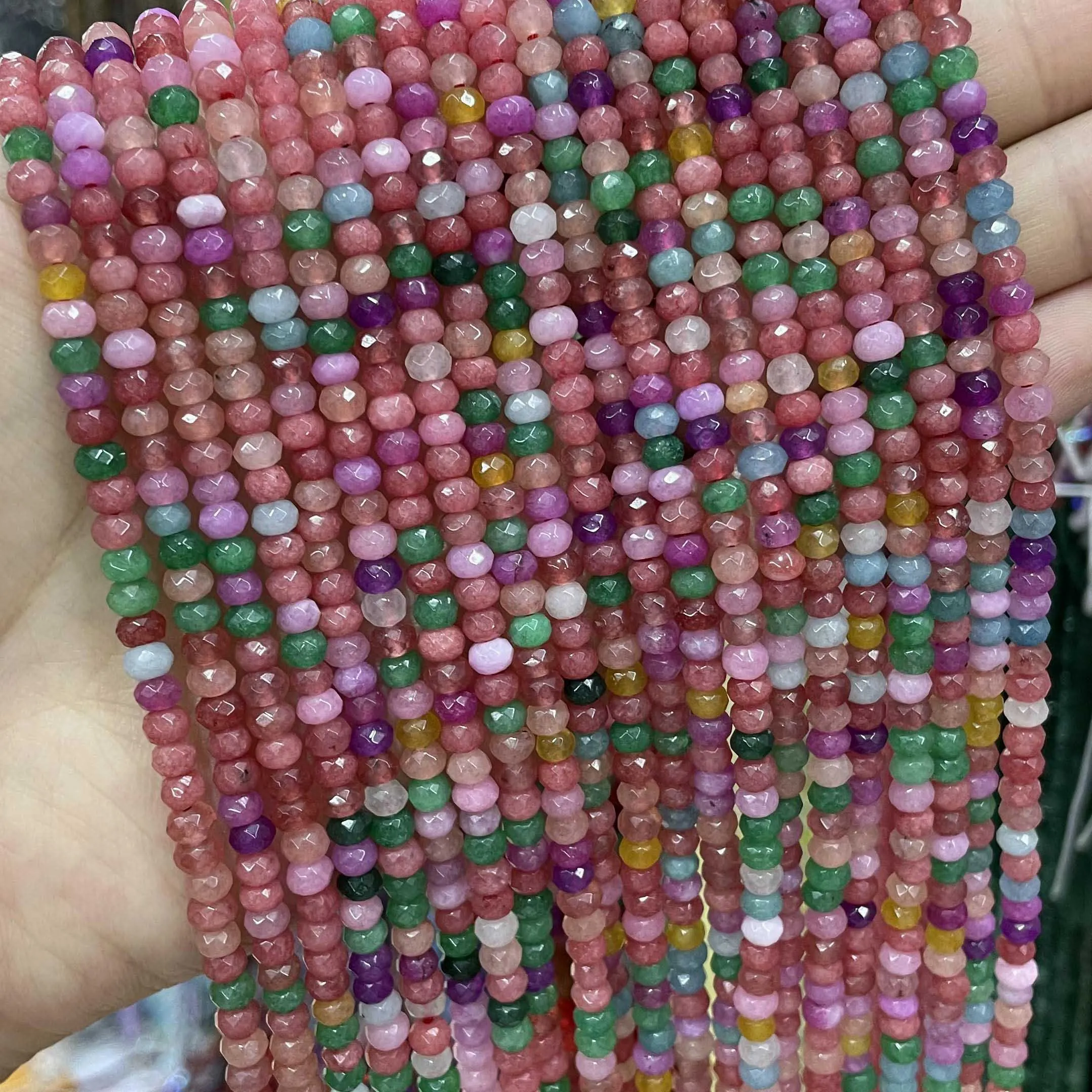 3*4MM Faceted Natural Stone Flat Rondelle Spacer Beads Jades Chalcedony For Jewelry Making Diy Bracelet Necklace Accessories