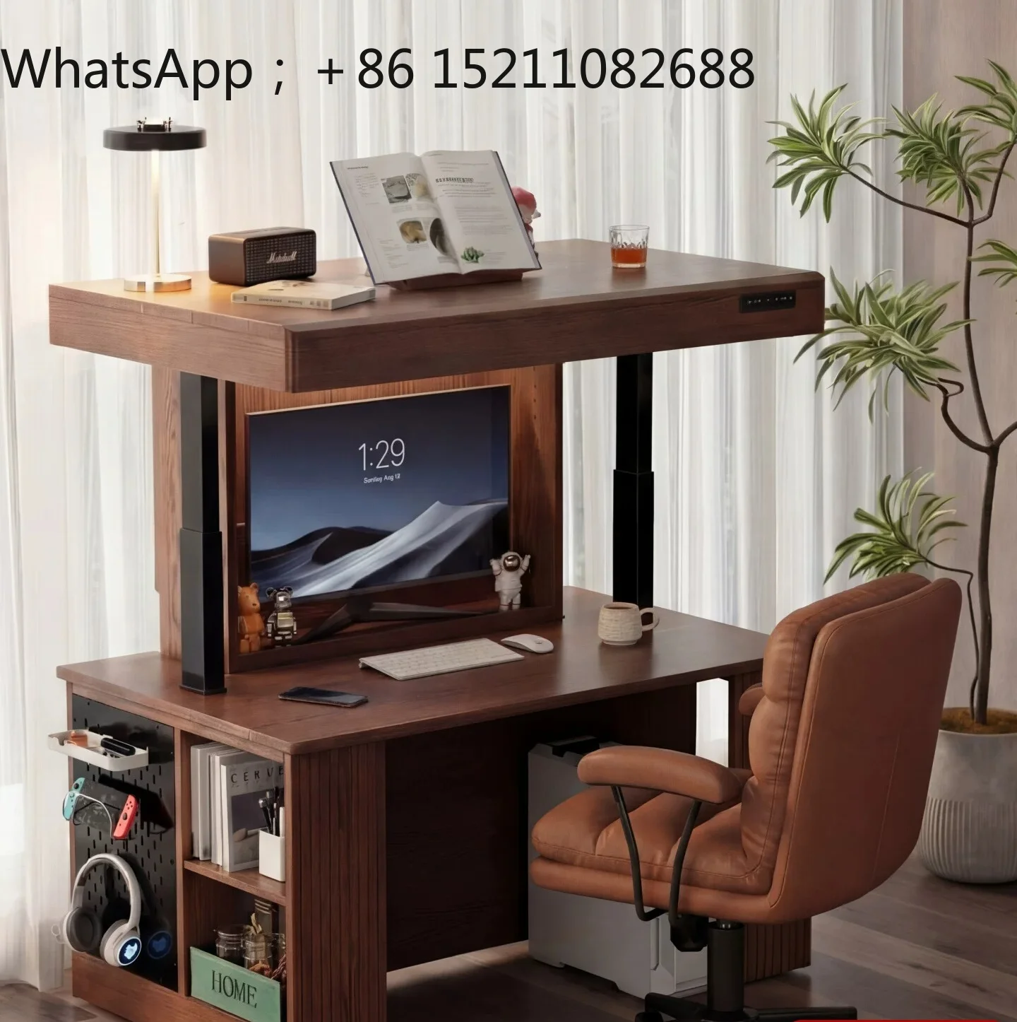LLY solid wood double-layer electric lifting table new e-sports computer table dresser home learning office workbench