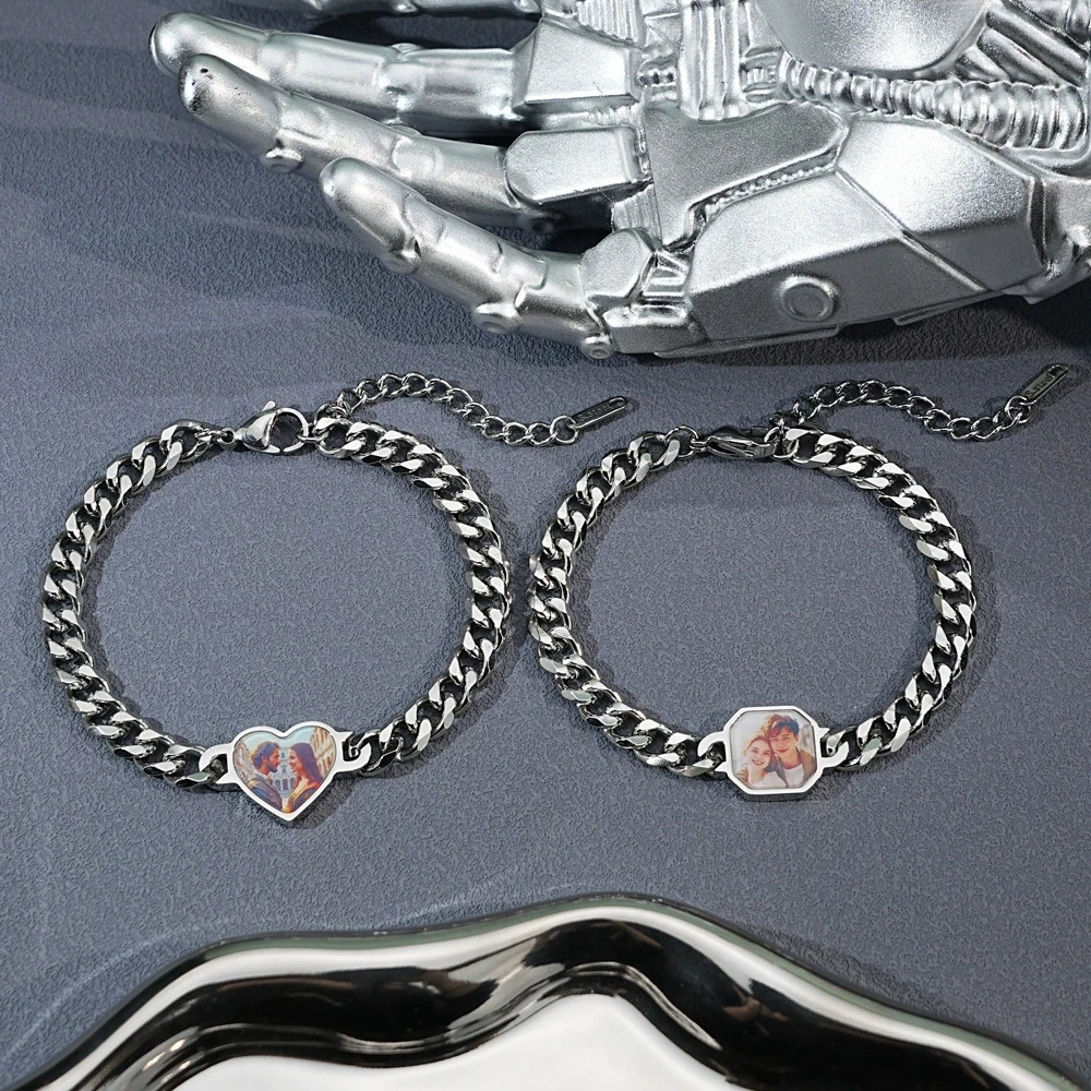 

Custom Picture Charm Bracelet Cuban Chain Personalized Photo Bracelet Adjustable Chain for Women Men Daily Wear Jewelry Gift