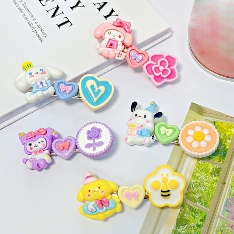 Cartoon Sanrio Hairpin Cute Hello Kitty Kuromi Melody Bangs Side Clips Girly Heart Hairpin Sweet Hair Accessories Birthday Gifts