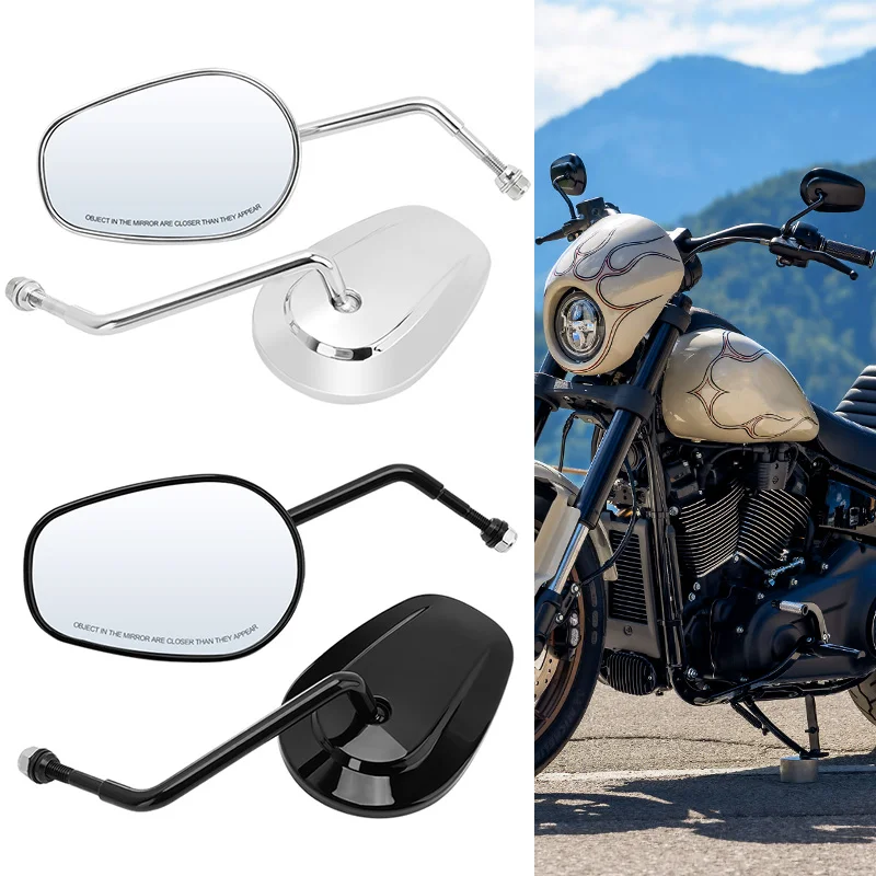

8mm Black Chrome Motorcycle Universal Adjustable Rear View Rearview Side Mirrors Left Right For Harley Honda Yamaha Suzuki 90-17