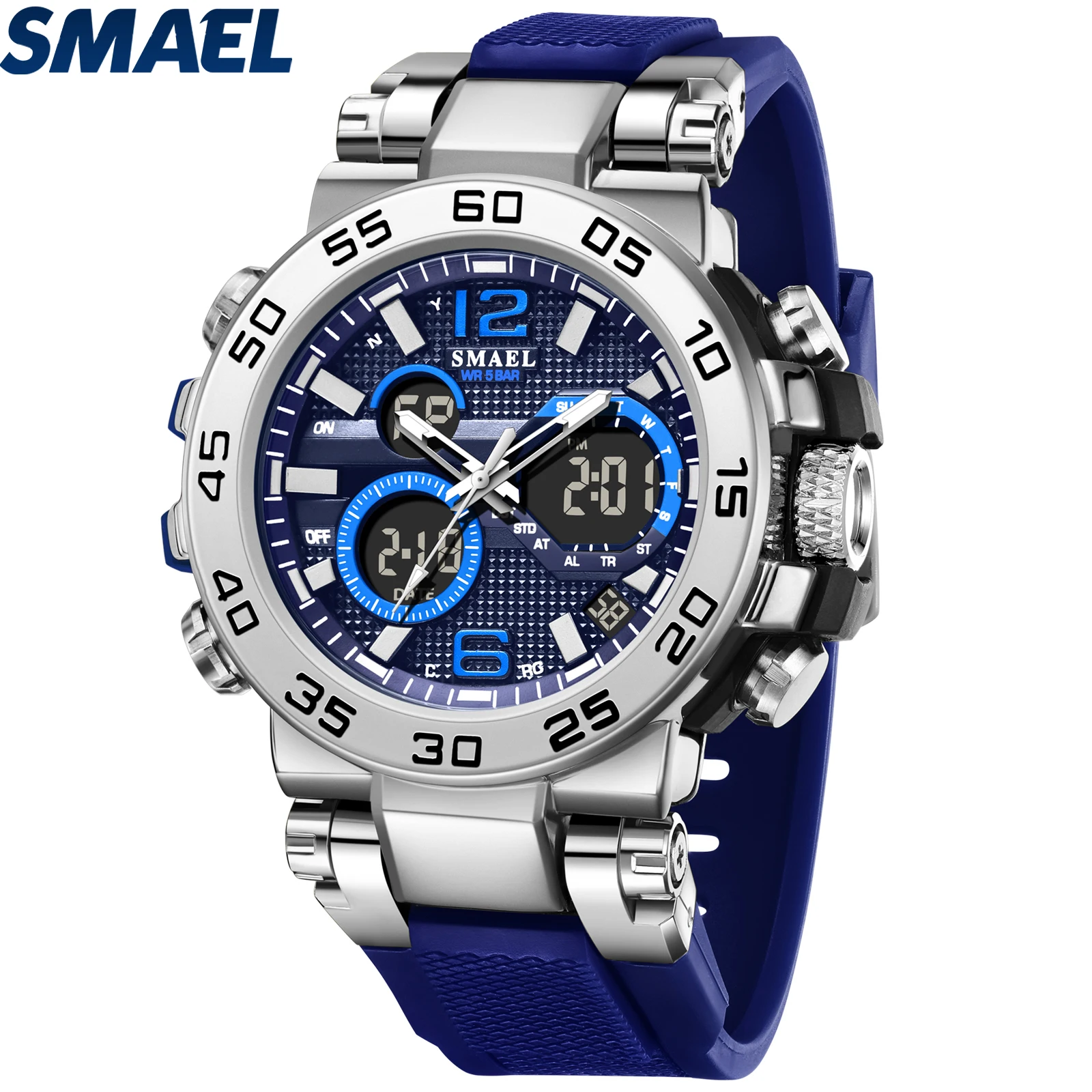 SMAEL  Digital Watches Sports Men LED Watches 50m Waterproof Men's Wristwatch Stopwatch 8106 Back Light Sport Watch Digital