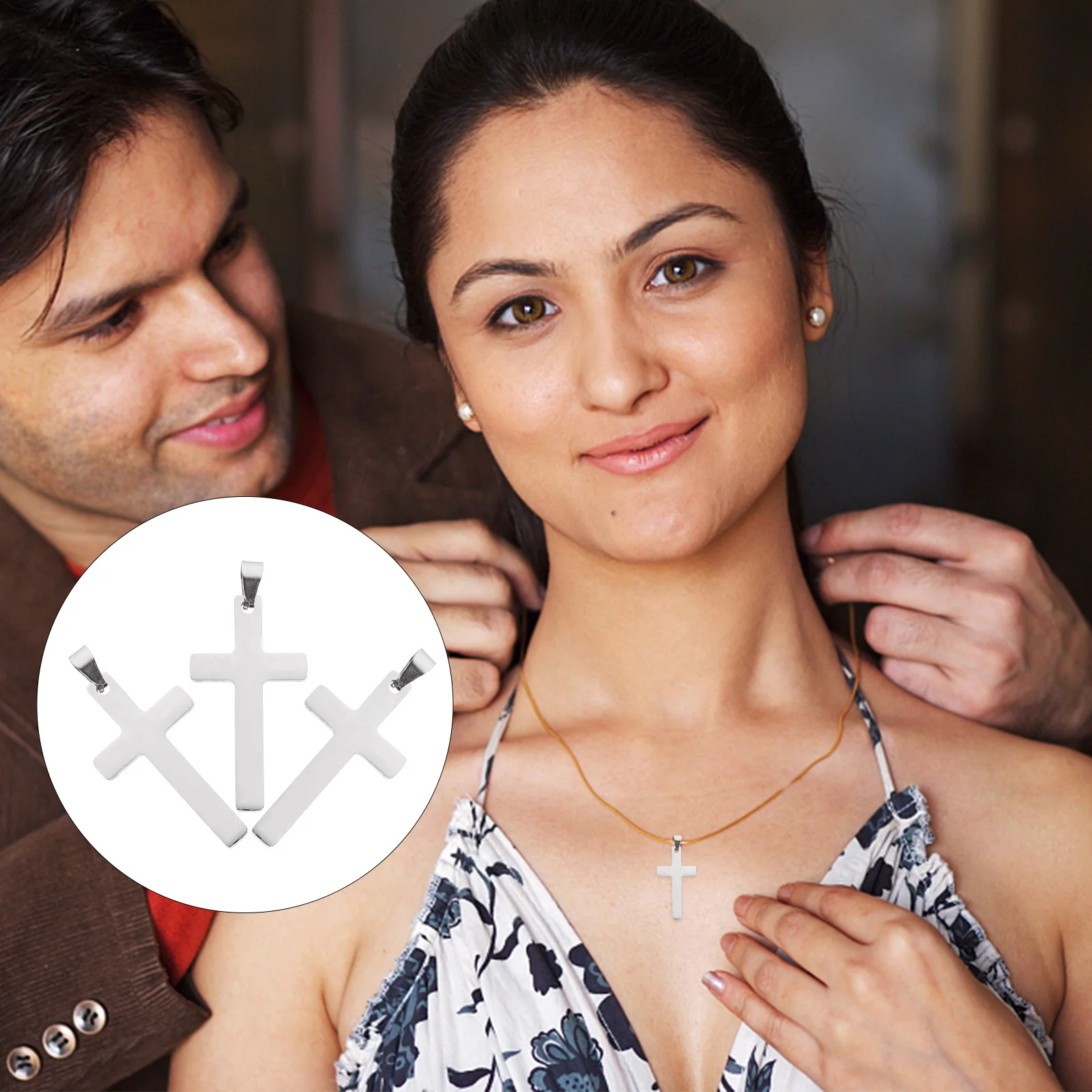 

3pcs Stainless Steel Cross Pendants Necklace Bracelet Charms Durable Diy Jewelry Simple Elegant Pendant For Keychains Dangle