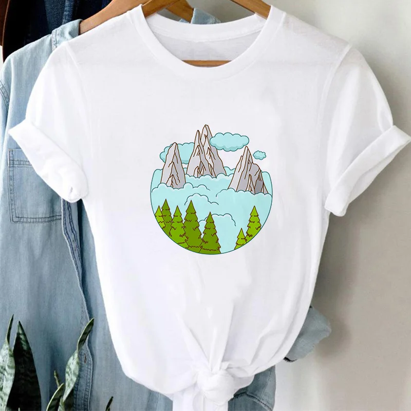 Women Clothing Aesthetic landscape Printing Fashion 90s Short Sleeve Summer Clothes Print Tshirt Female Tee Top Graphic T-shirts