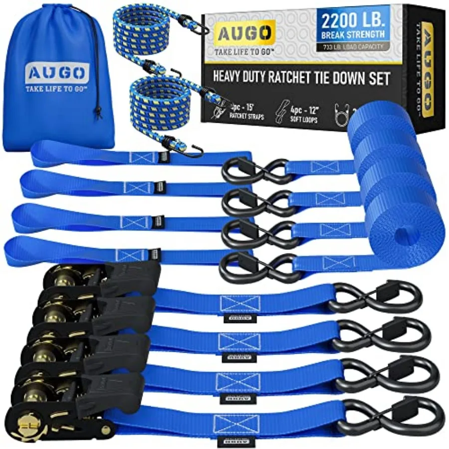 

Ratchet Straps Heavy Duty 4 Pack 15 Feet Break Strength with Safety Lock S Hooks Cargo Straps for Moving, Appliances, Motorcycl