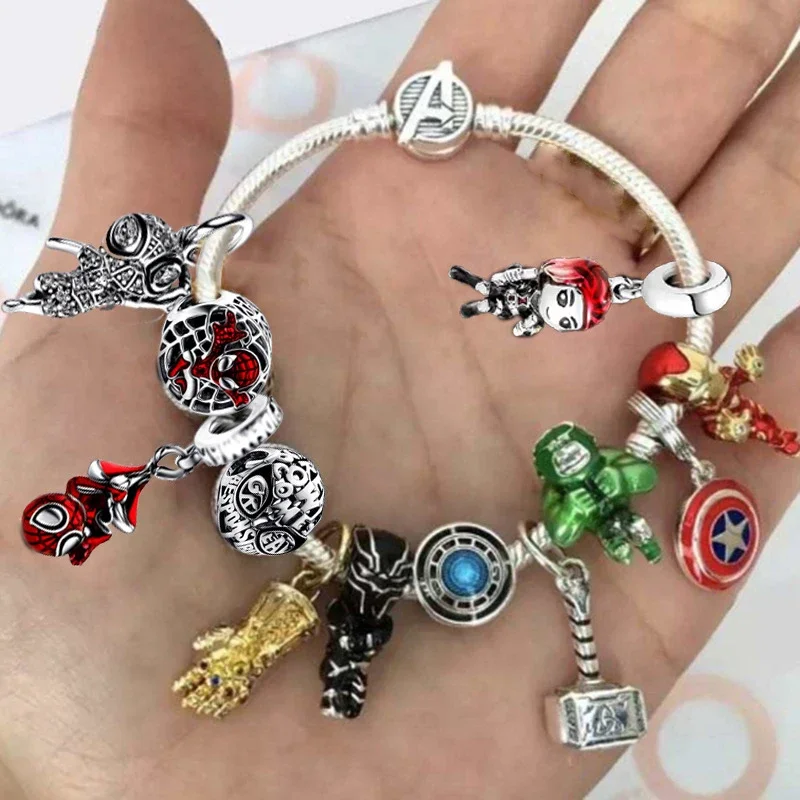 Disney Marvel Soaring City Charm Spiderman Mask Clasp Bracelet for Women Jewelry The Avengers Camera Selfie Beads Girls Bangles