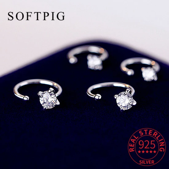 SOFTPIG Real 925 Sterling Silver Round 3/5mm Zircon Stud Earrings For Women Fine Jewelry Minimalist Accessories Ear Piercing