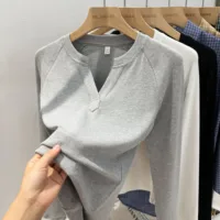 2026 Women's Basic Style Slim Fit V-Neck Long Sleeve T-Shirt Korean Style Versatile Simple Base Layer Top Casual Tee for Women