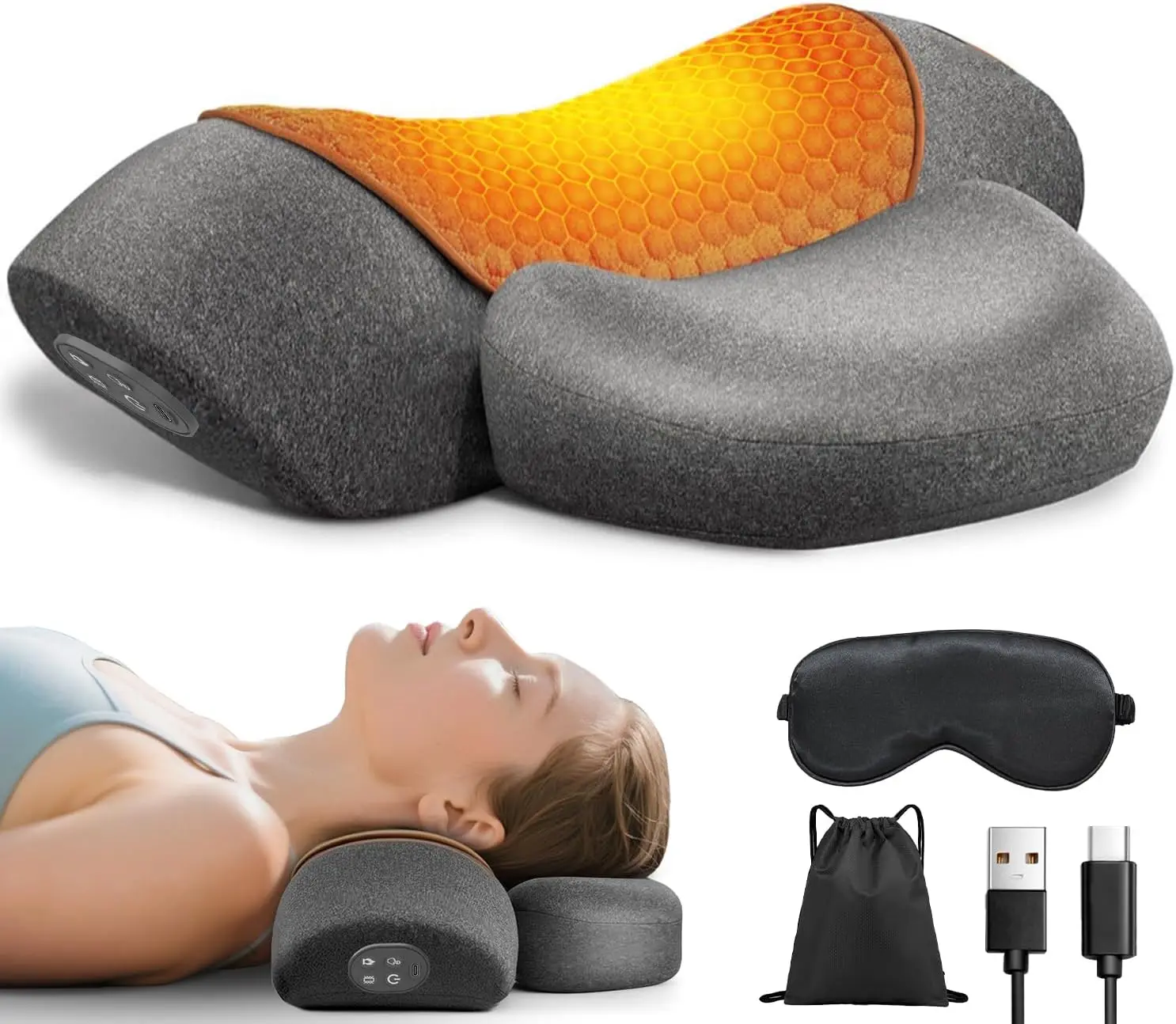 

Cordless Heated Neck Massager Pillow for Pain Relief, 3-in-1 Rechargeable Cervical Traction Device with Heat, Massage, Electric