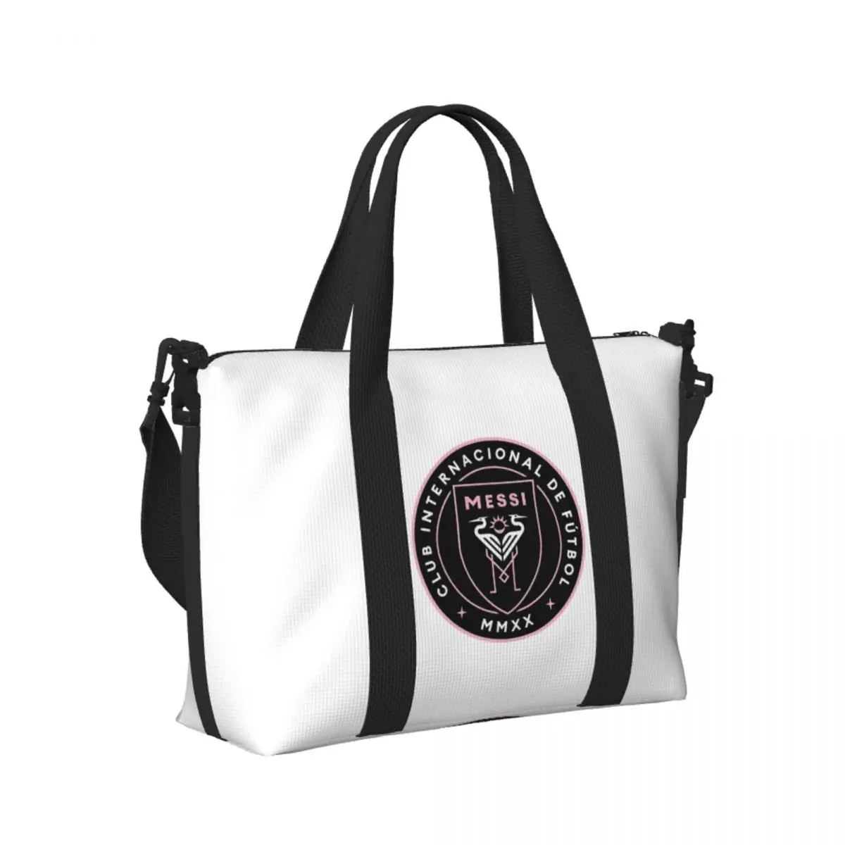 

Custom Inter Miami Messi Badge Beach Travel Bag Large Capacity Tote Bags for Gym Sport Women Shopping Duffle Shoulder Bag