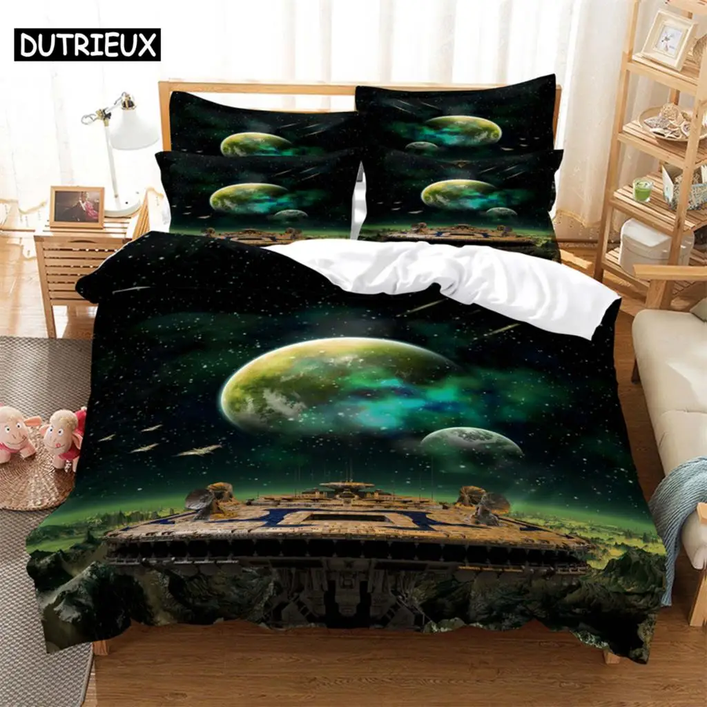 

Outer space Bedding 3-piece Digital Printing Cartoon Plain Weave Craft For North America And Europe Bedding Set Queen