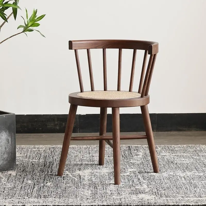 Simple solid wood Windsor chair retro rattan home Nordic backrest dining chair balcony casual makeup princess armchair