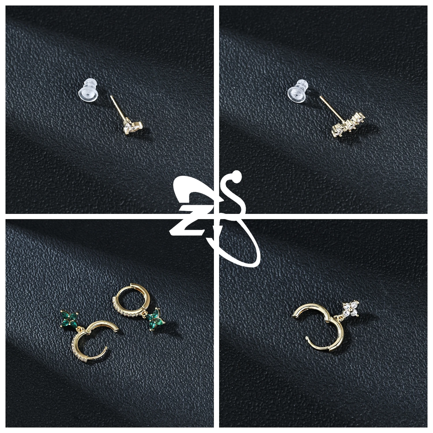 Zs 1 conjunto de brincos de prata esterlina 925, feminino, menina, flor, formato de estrela, argola, cristal cz, hélice, cartilagem, piercing, joias