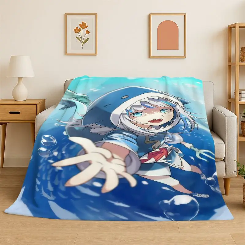 Gawr Gura Hololive English Cute Cartoon Flannel Blanket,Ultra Soft Warm Plush Throw for Home Bedroom Bed Sofa Cover Picnic gift