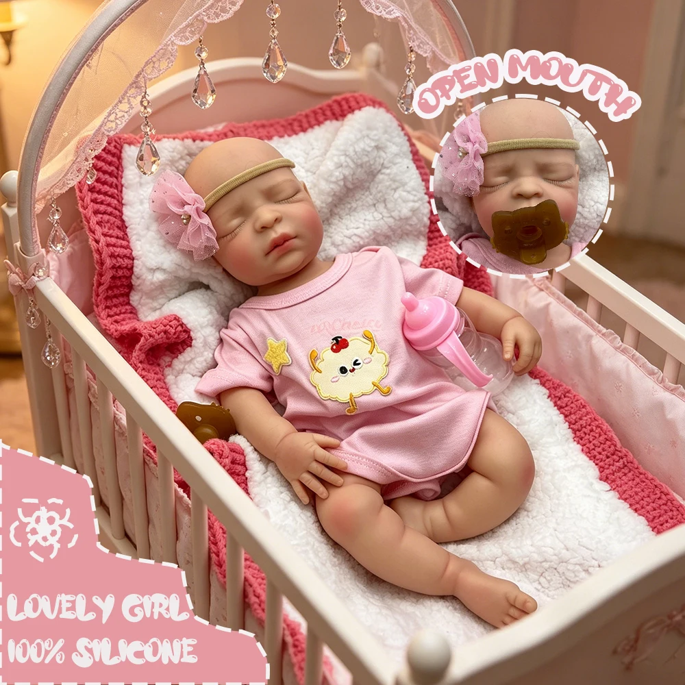 

Lifelike Handmade 17” Silicone Reborn Baby Girl Sleeping Realistic Skin Details 1:1 Weight Real Touch Can Makeup Emotional Gift