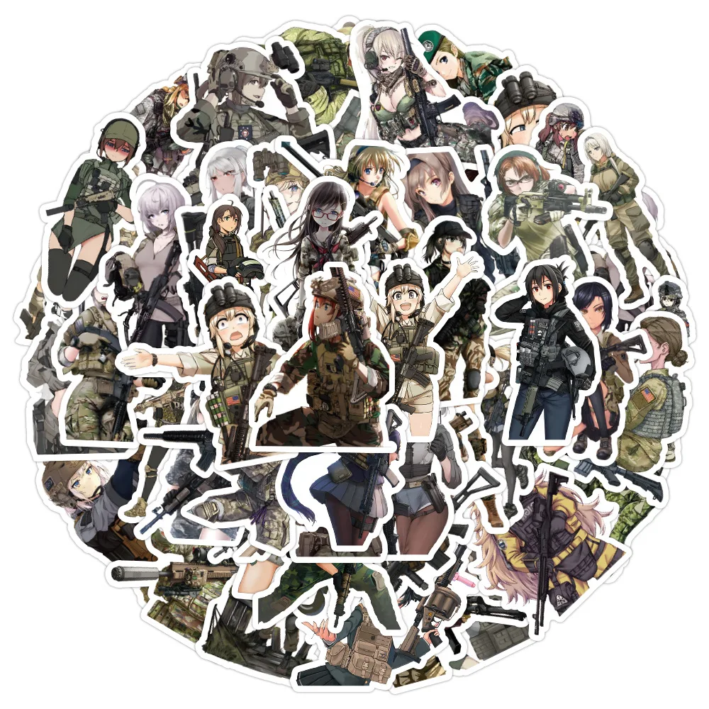 50pcs Anime Camouflage Military Uniform Girls Stickers Graffiti Decals Scrapbooking Laptop Phone Wall Sticker