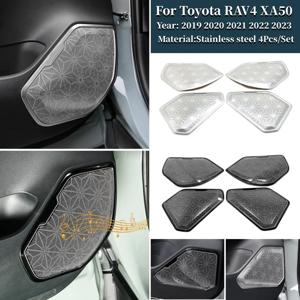 

Stainless Car Door Audio Speaker Cover Loudspeaker Tweeter Trim Sticker Accessories For Toyota RAV4 2019-2023 RAV 4 XA50 Hybrid