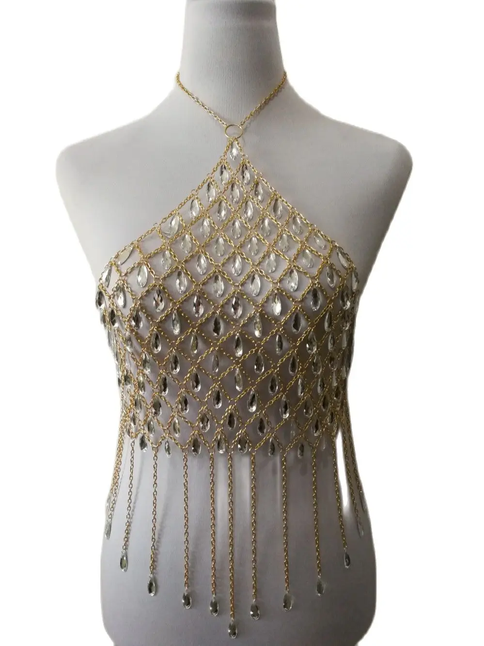 Fashion Style WRB1016 Women Gold Colour Chains Acrylic Beads Necklace Bra Wear Chain Crop Tops Party Jewelry