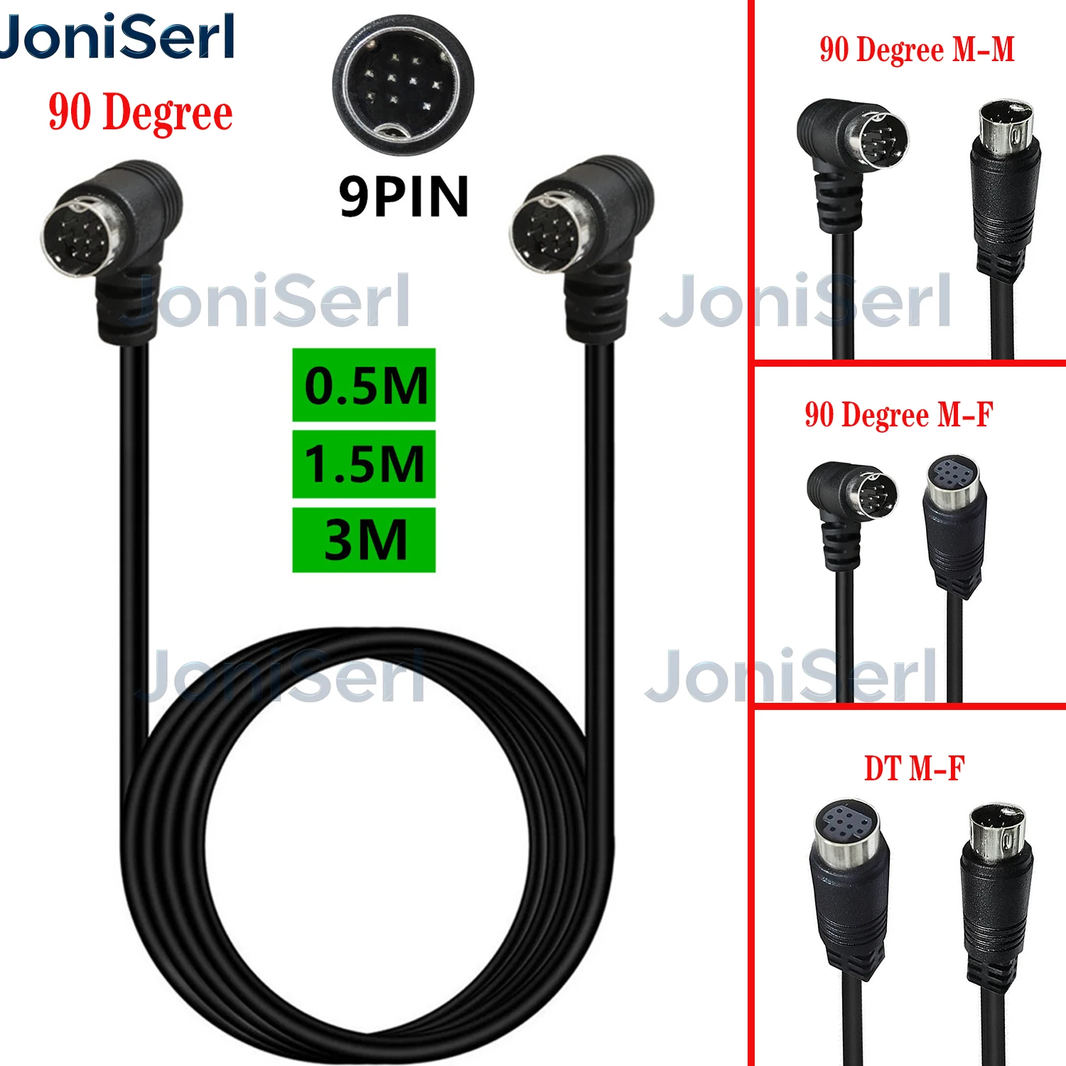 0.5-3M Male to Female Mini DIN 9-Pin Cable Multiple Sizes 90 Degree Bend Mini DIN Extension Adapter Shielded Portable AV Cable