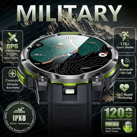Watch 2026 Smart Men 2026 New GPS Offline Map Smart Watch Men 1200mAh Battery IPX8 Waterproof Compass Altimeter Flashlight Bluetooth Call Smartwatch