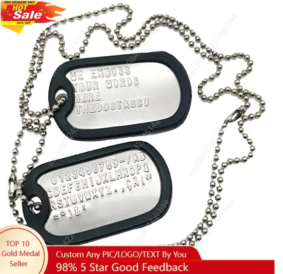 

Stainless Steel The Dog Tag Military Set of 2 Personalised Necklaces Army Style with Ball Chain Silencers Custom Make Necklaces