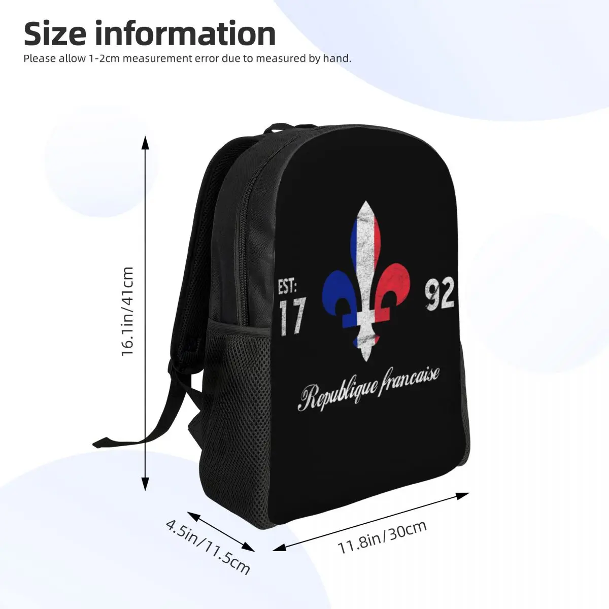 Republique Francais Fleur De Lis Travel Backpack School Computer Bookbag French Flag France Flower College Student Daypack Bag