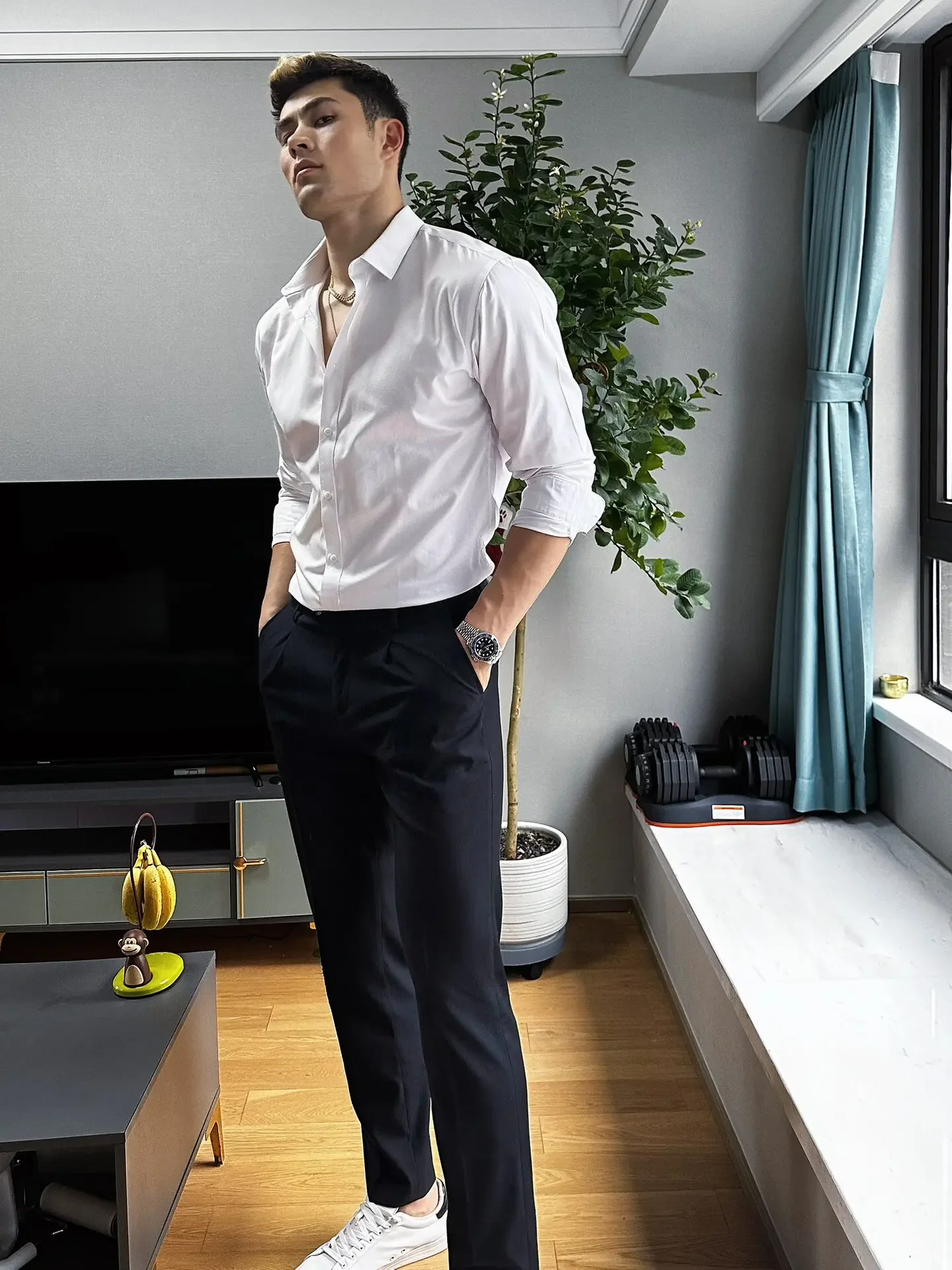 Biała koszula męska wysokiej klasy stylowa koszula z długim rękawem męska wiosna i jesień business casual plus size top