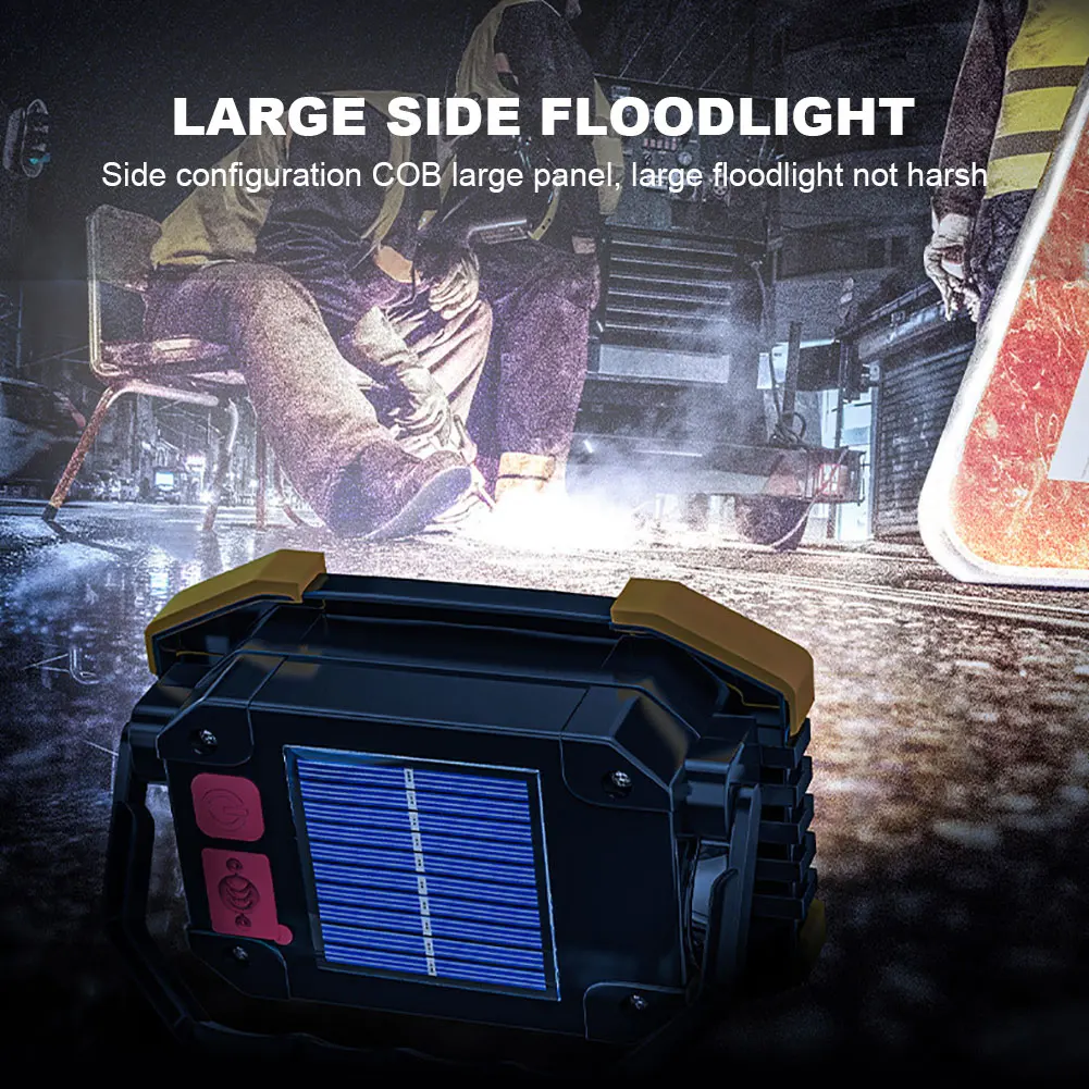 800W Portable Spotlight LED Work Light USB Rechargeable Flashlight Solar energy Light Built-in 2400mAh Battery For camping light